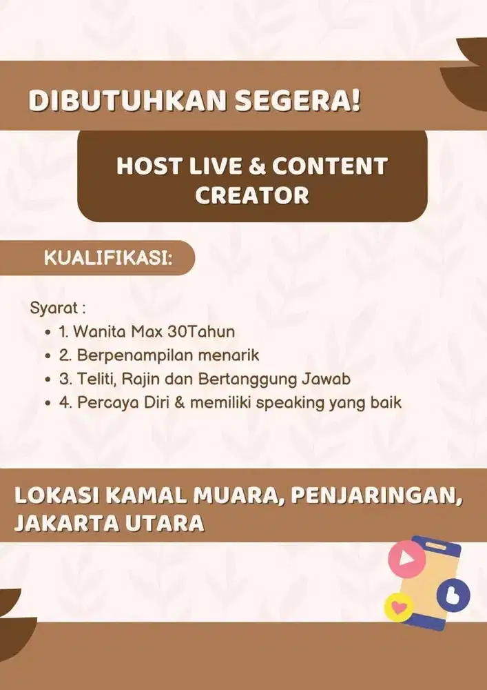 LOWONGAN KERJA HOST LIVE STREAMING & CONTENT CREATOR