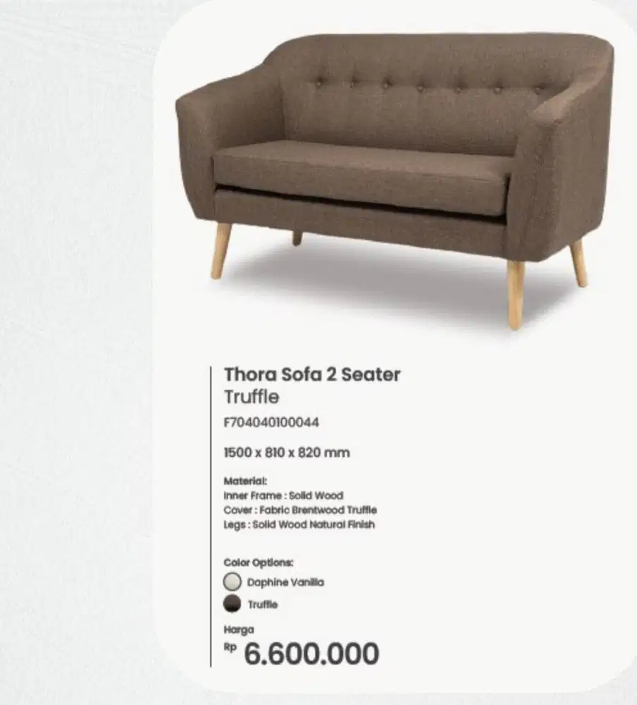 Thora Sofa 2 seater free Coffee Table dan free ongkir jabodetabek