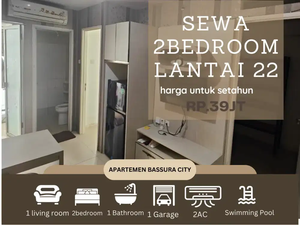 sewa 2 kamar full furnis tahunan murah apartemen bassura city