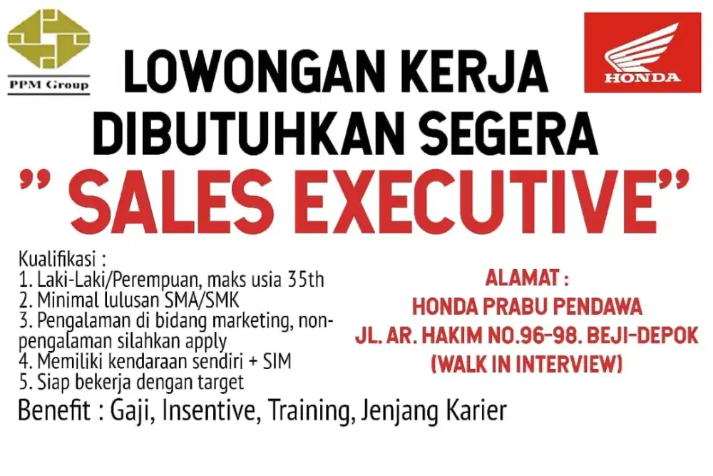 DI BUTUHKAN SALES MARKETING MOTOR HONDA