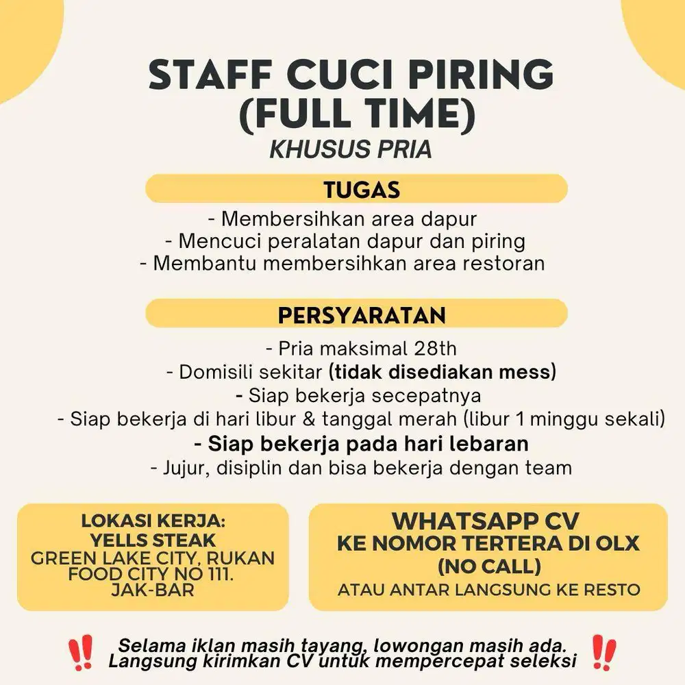 STAFF CUCI PIRING (khusus pria)