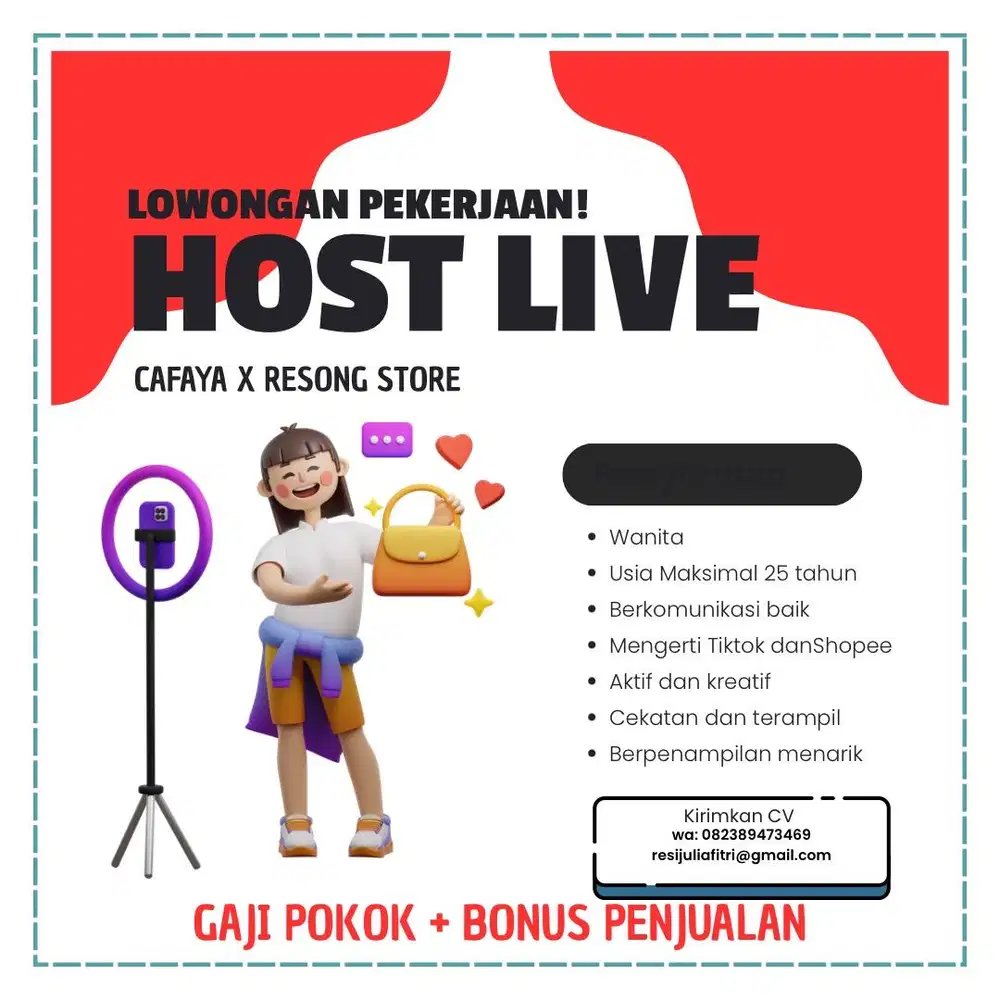 Lowongan kerja host live streaming marketplace