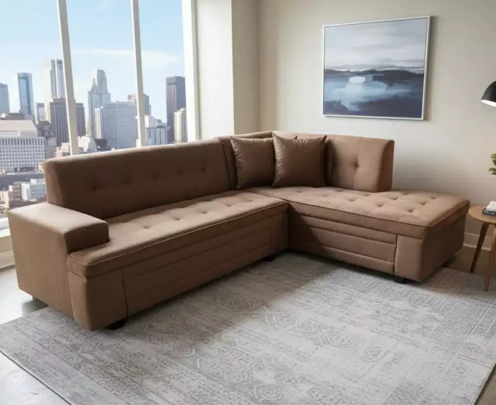 Sofa Sudut L Besar 270x160 – Nyaman Buat Tiduran, Custom Warna!