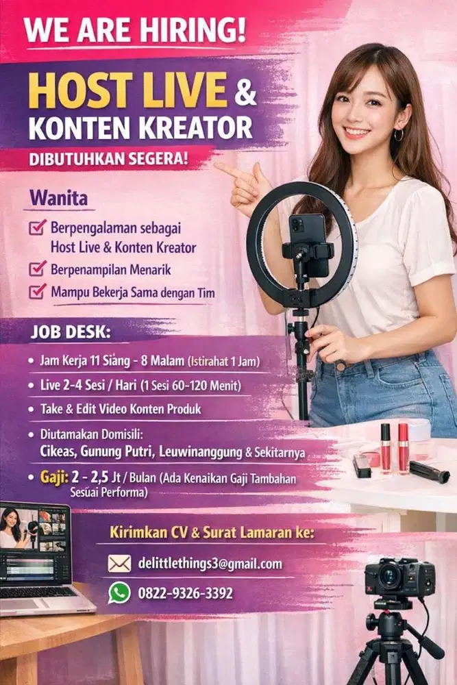 Dibutuhkan segera host live & konten kreator