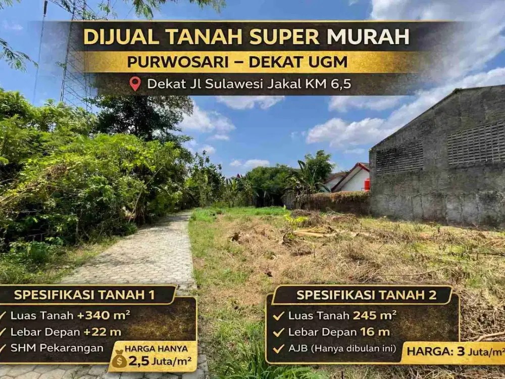 Dijual Tanah Super Murah Purwosari Dekat UGM – Jakal KM 6,5