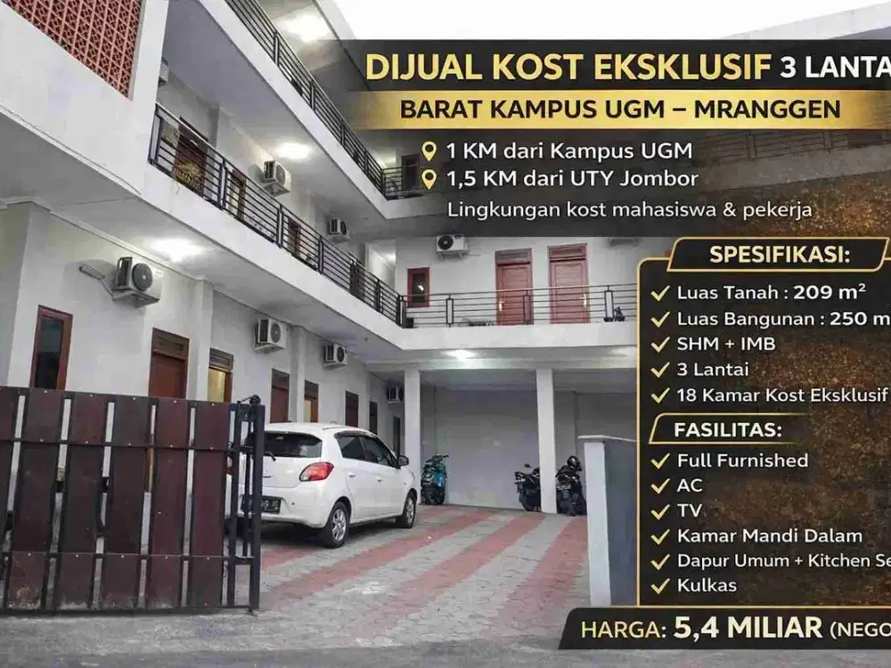 Dijual Kost Eksklusif 18 Kamar Dekat UGM Jogja | Full Furnished, Selalu Penuh