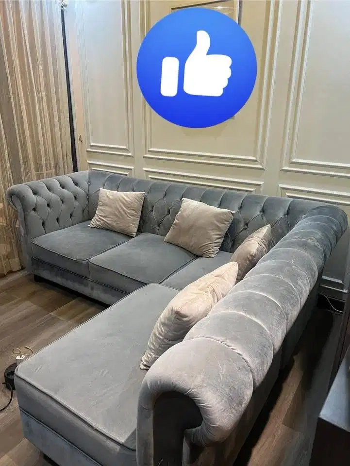 Sofa L minimalis abu-abu murah masih bagus - Cisauk