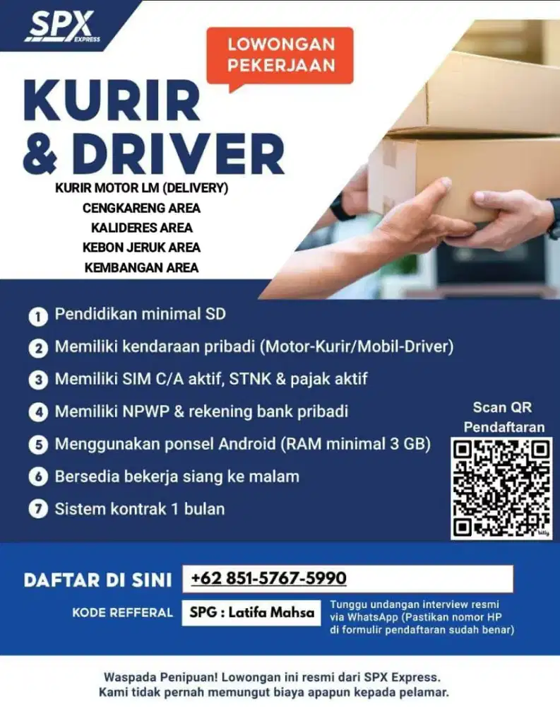 KURIR MOTOR & MOBIL DELIVERY (LM) SPX EXPRESS AREA CENGKARENG BARAT!!!