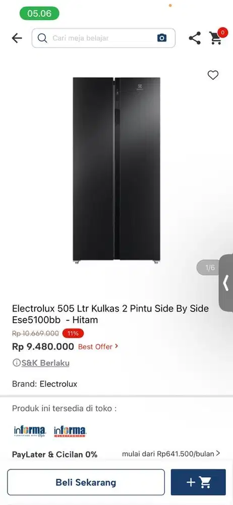 kulkas side by side 2 pintu electrolux 595 ltr