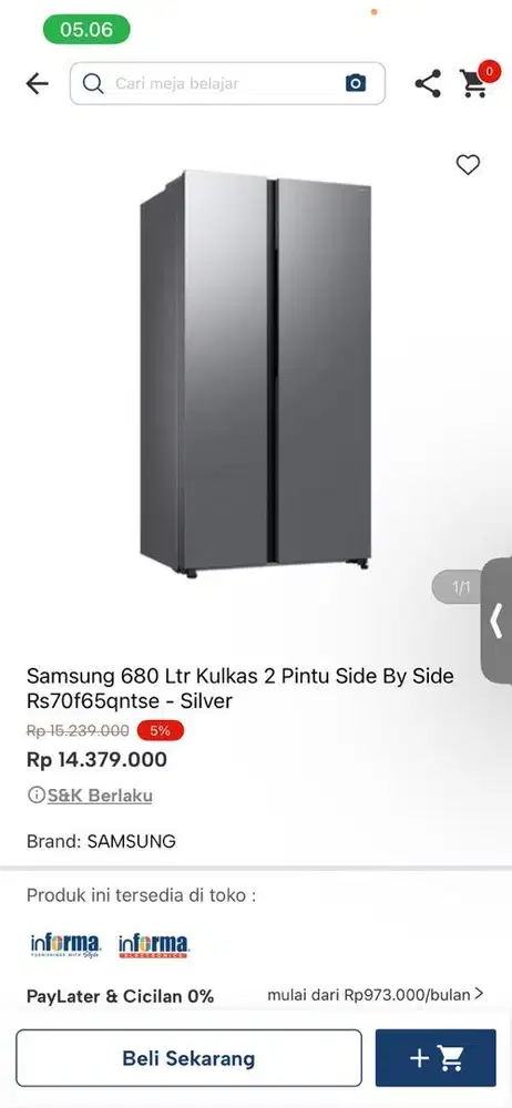 kulkas side by side 2 pintu samsung 680ltr