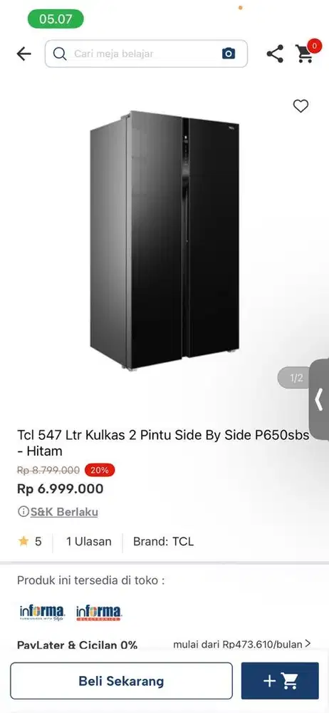 kulkas side by side tcl 2 pintu