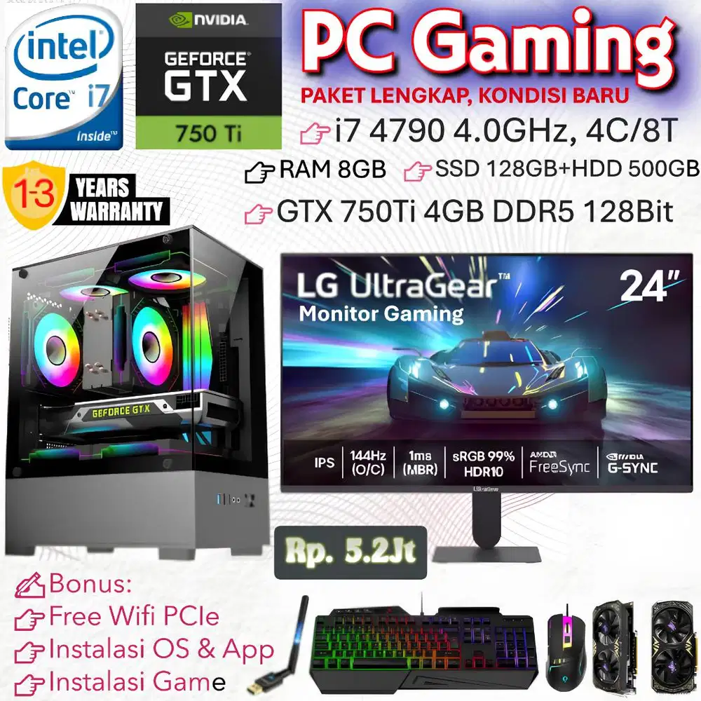 PC Gaming Paket Lengkap i7 4790+ VGA GTX 750Ti+Monitor Gaming+KM RGB