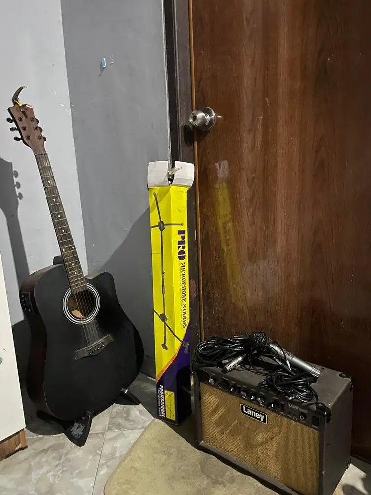 1 set mini studio akustik gitar + mic