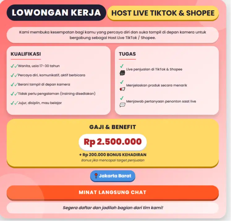 DICARI KARYAWAN BUAT LIVE DAN KONTEN