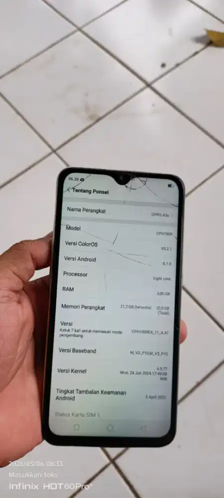 Opo. A5s.  3/32 mnus retak lcd. Normal smua FP aktif