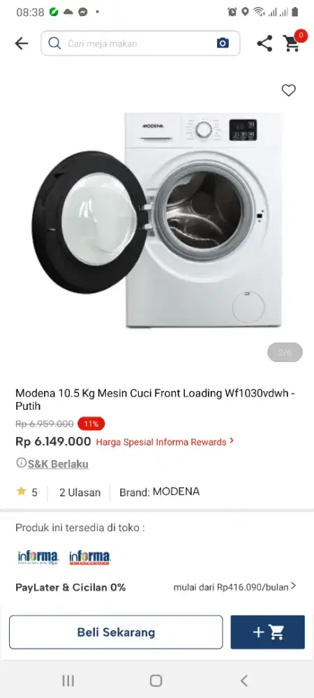 Modena mesin cuci frontloading 10,5kg