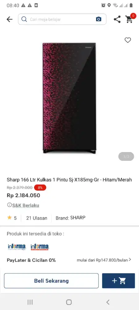Sharp kulkas 1pintu
