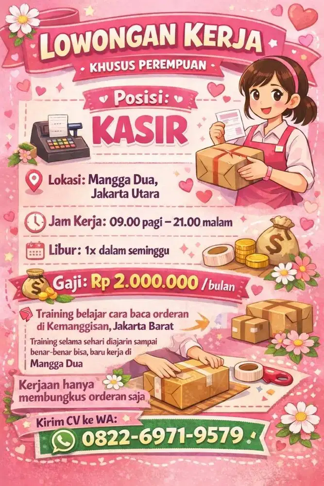 Lowongan kerja kasir khusus perempuan