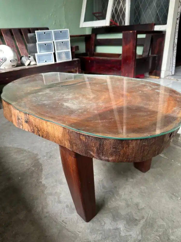 Meja Tamu Kayu Jati + Kaca