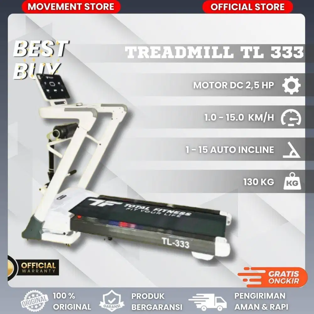 Alat Fitness Treadmill Rumahan TL333 Alat Olahraga Lari Bergaransi
