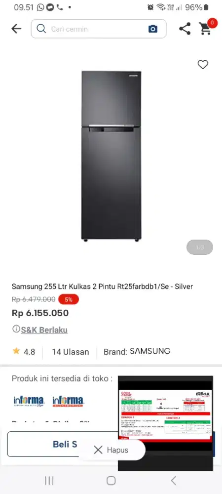 PROMO KREDIT SAMSUNG 255 LTR KULKAS 2 PINTU