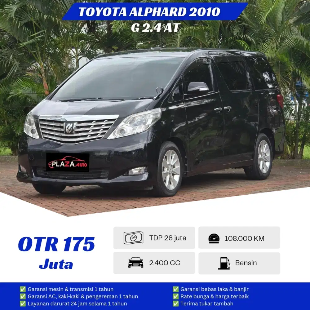 Toyota Alphard 2010
G 2.4 Automatic (TDP 28jt) Garansi EXCLUSIVE 1th