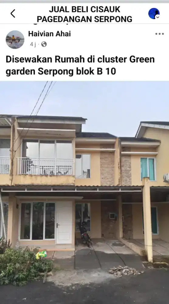 Disewakan Rumah 2lt Di green garden serpong 2 Cisauk