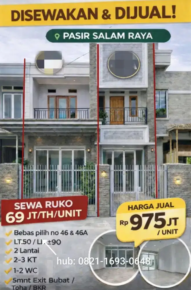 Jual/ sewa 2 ruko baru dan dua lantai di pasir salam padirluyu