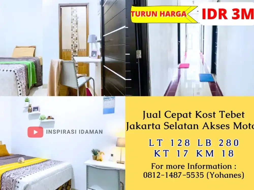 Jual Cepat kost 17 kamar Tebet Jakarta Selatan akses motor