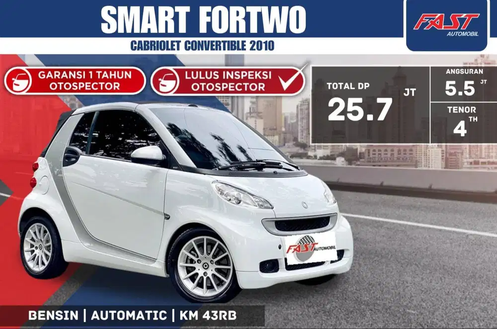 SMART FORTWO 2010 CABRIOLET CONVERTIBLE LOW KM.43RB & PAJAK PANJANG