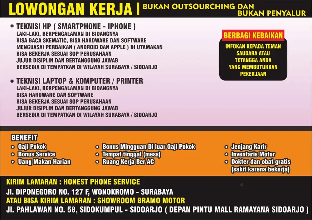 Loker Teknisi HP dan Teknisi Laptop Jawa Timur