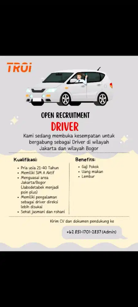 LOWONGAN DRIVER OPERASIONAL PERUSAHAAN