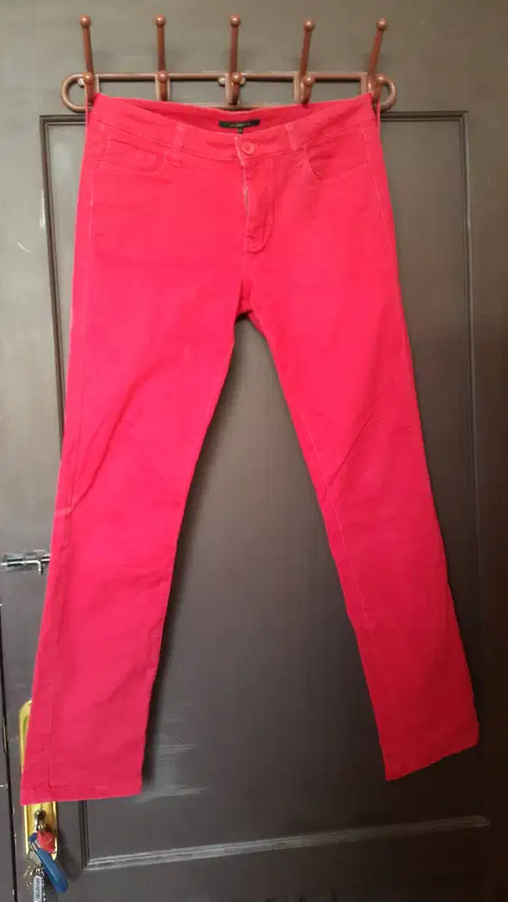 Slim Fit Red Trouser Casual | Celana Panjang Merah Wanita