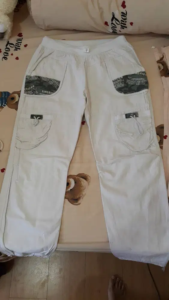 Celana Panjang Cargo Wanita Putih Army | Casual Utility Pants