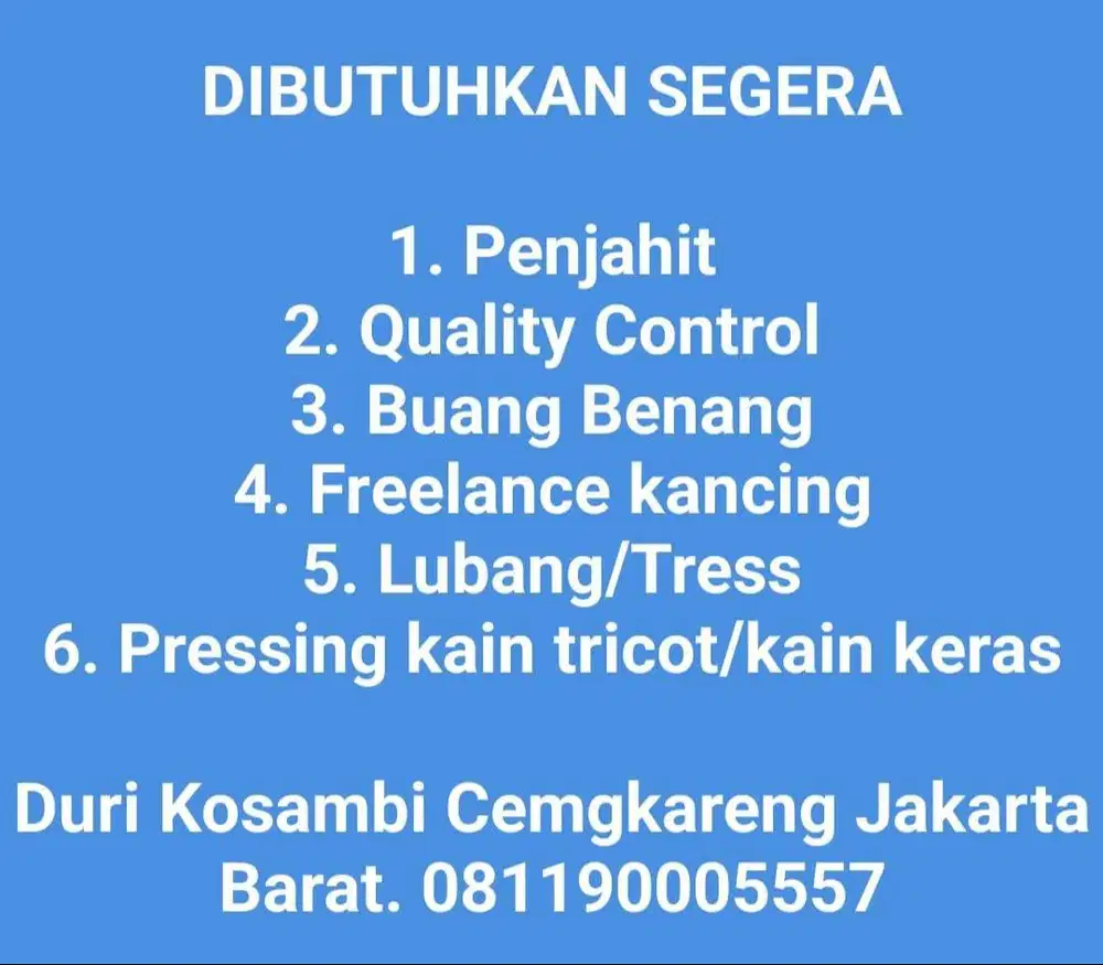 Lowongan Kerja Garment