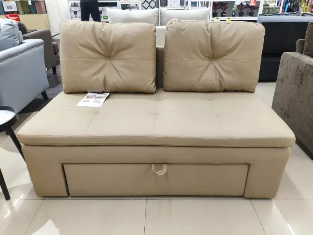 Toshi Sofa 2 Seater dengan Penyimpanan – PU Leather Cokelat