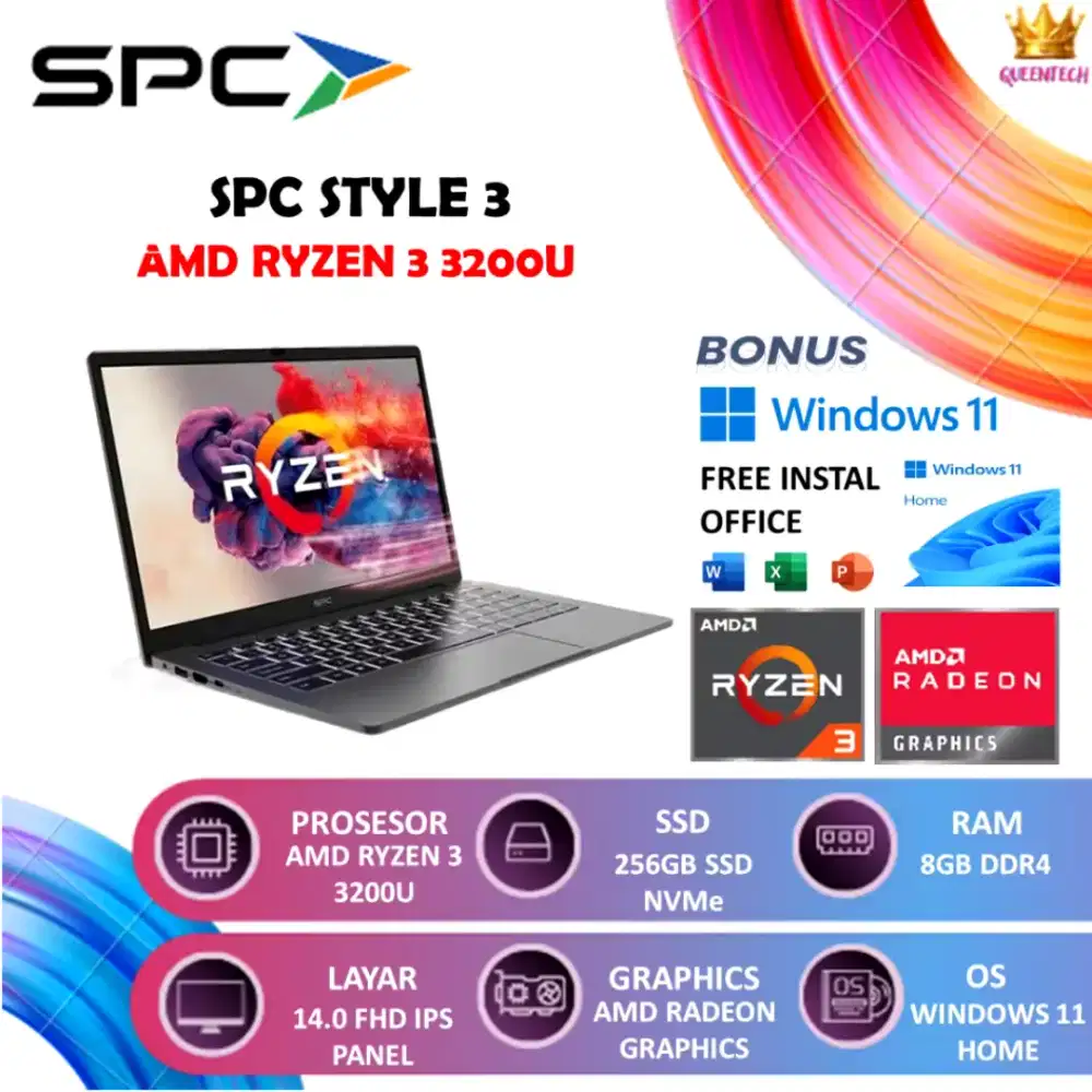 Cicilan ringan mulai dari 300rb/bulan Laptop SPC Style 5AMD RAM8/256gb