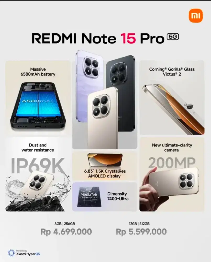 Promo xiaomi redmi note 15 pro 5G free smart watch 5 active