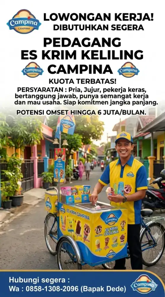 DIBUTUHKAN SEGERA. PEDAGANG ES KRIM