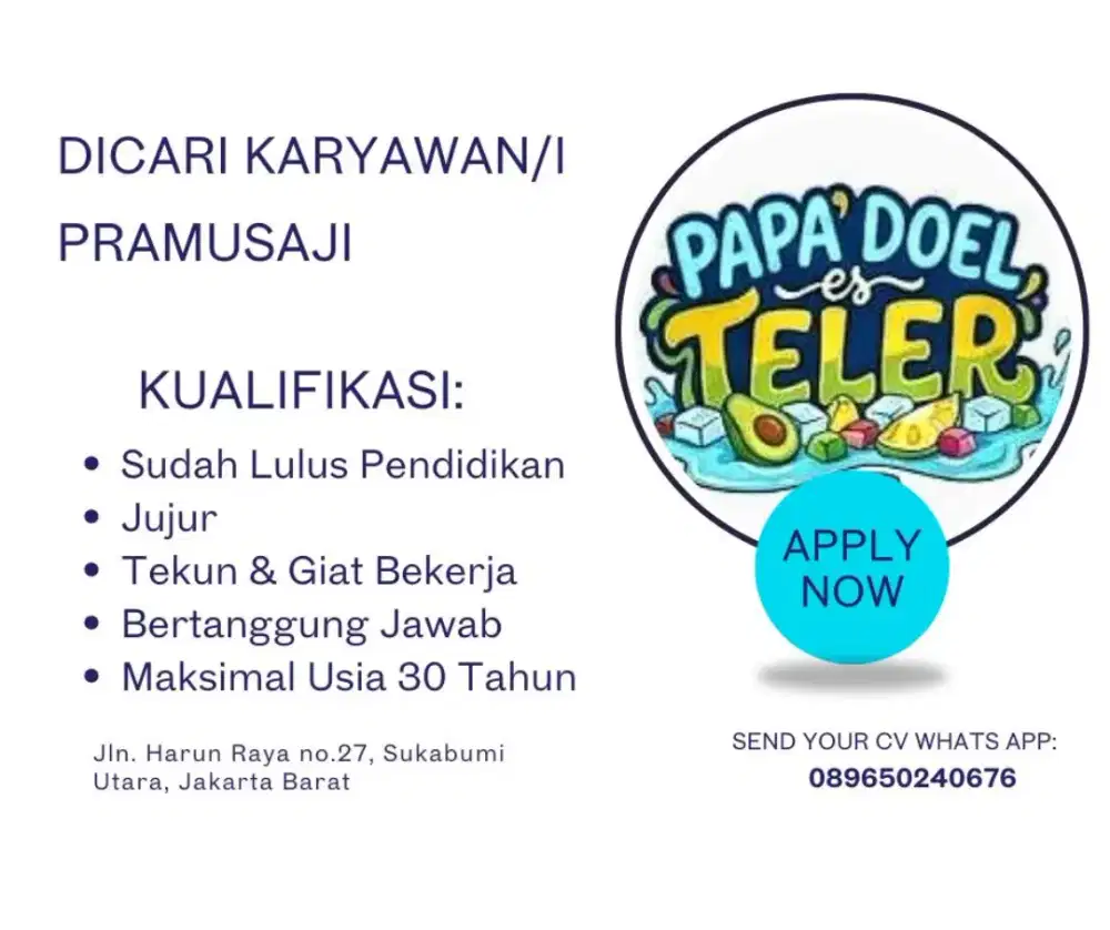 Lowongan Pekerjaan Pramusaji  Es Teler