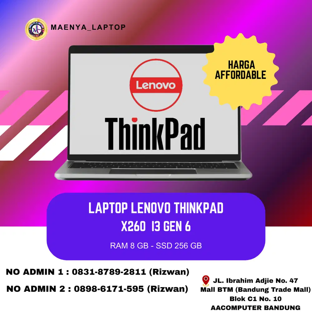 LAPTOP LENOVO THINKPAD X260 | I3 GEN 6 | RAM 8GB | SSD 256GB