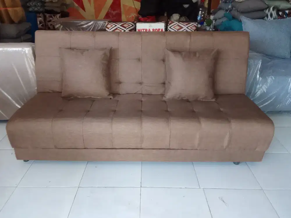 Sofa bed engsel warna coklat bunus bantal2