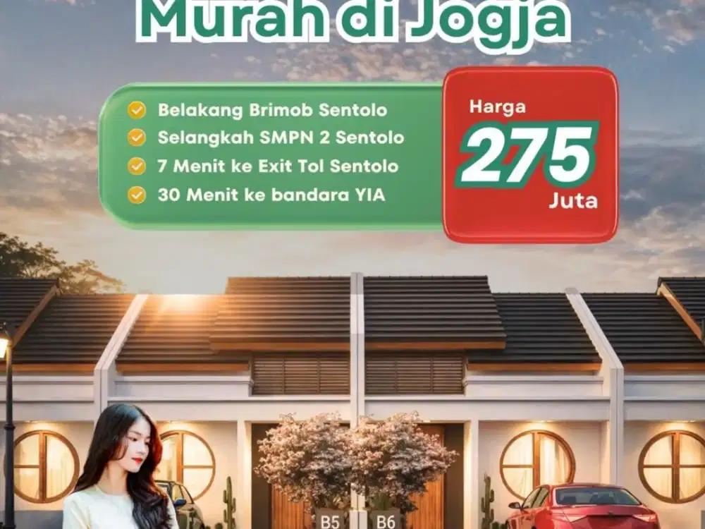 Cari rumah murah dekat Jogja? Kini tersedia di Sentolo, Kulon Progo, lokasi strategis di selatan markas Brimob dan dekat calon exit tol! Akses mudah,