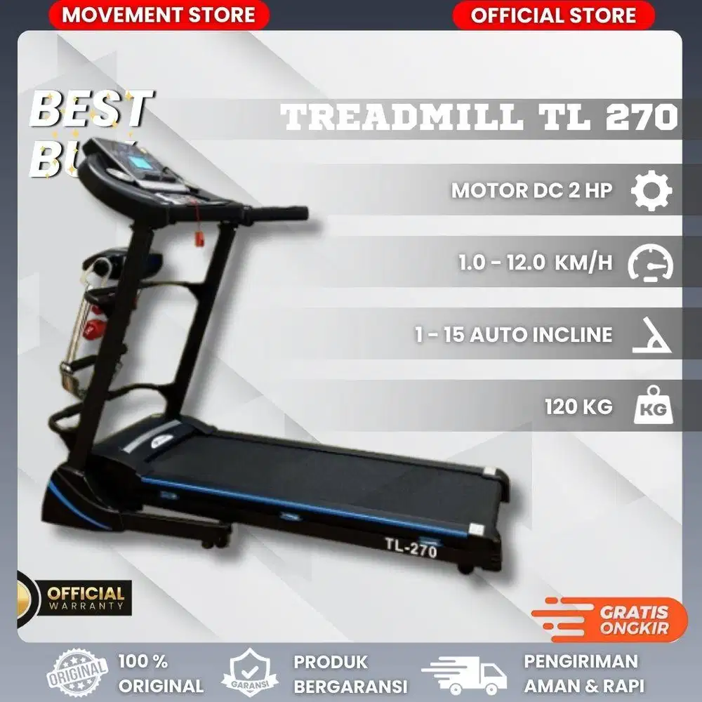 Jual Alat Fitness Treadmill Electrik TL270 Alat Olahraga Lari Rumahan