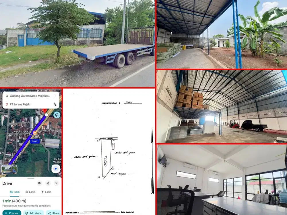 Dijual Cepat Gudang Bangunan Baru Jl. Raya (NOL Jalan) bypass Mojokerto ~ hanya 400meter dari Depo GUDANG GARAM