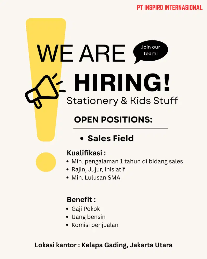 Lowongan Kerja Sales lapangan produk ATK - Kids stuff