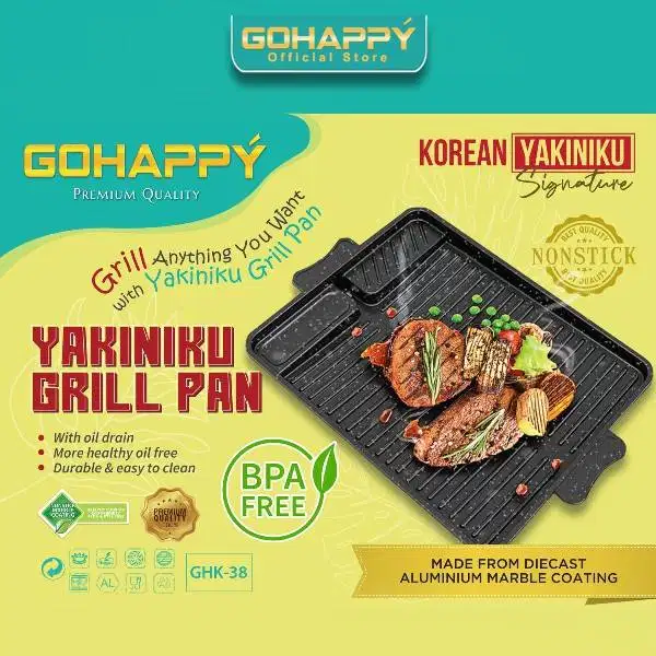 Gohappy Yakiniku Grill Pan GHK-38 Panggangan BBQ Marble Anti Lengket