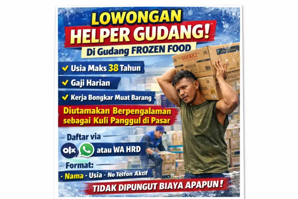Helper Gudang di gudang Frozen Food.