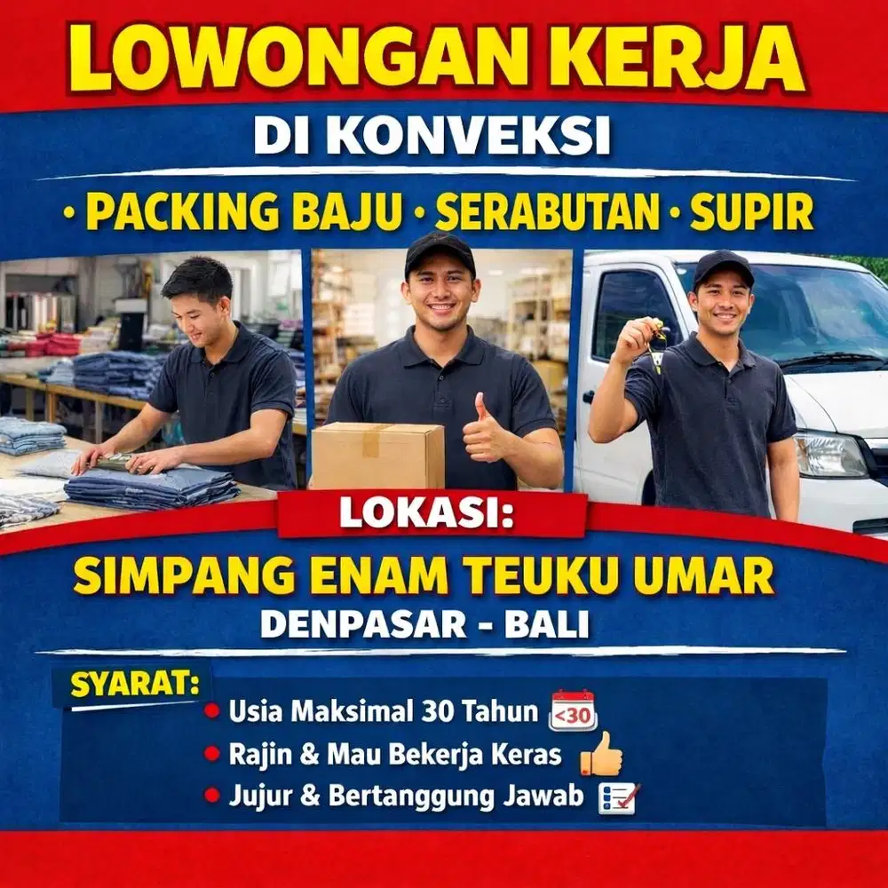 Lowongan karyawan bagian packing baju,supir,serabutan