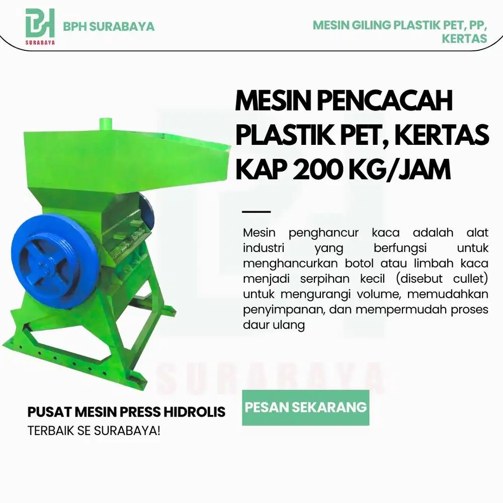 Mesin giling plastik kertas 200Kg/Jam Siap Pakai